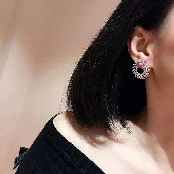 Luxury Olive Branch Shinning Leaves Earrings - Picture 3 of 4